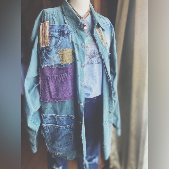 OOAK Custom Patchwork Utility Jacket The Sasha Artisan Reworked XXL - Picture 9 of 15